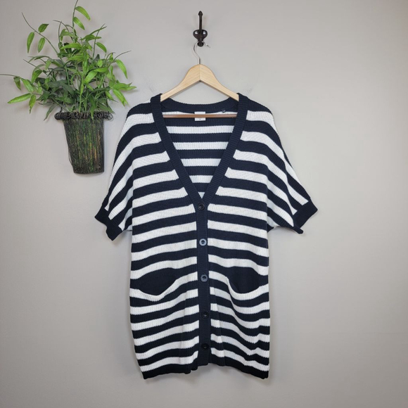 Cabi #5289 Whistle Black White Stripe Short Sleeve Knit Cardigan Sweater XS - Picture 3 of 11